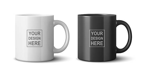 White and black mugs ready for custom brand printing